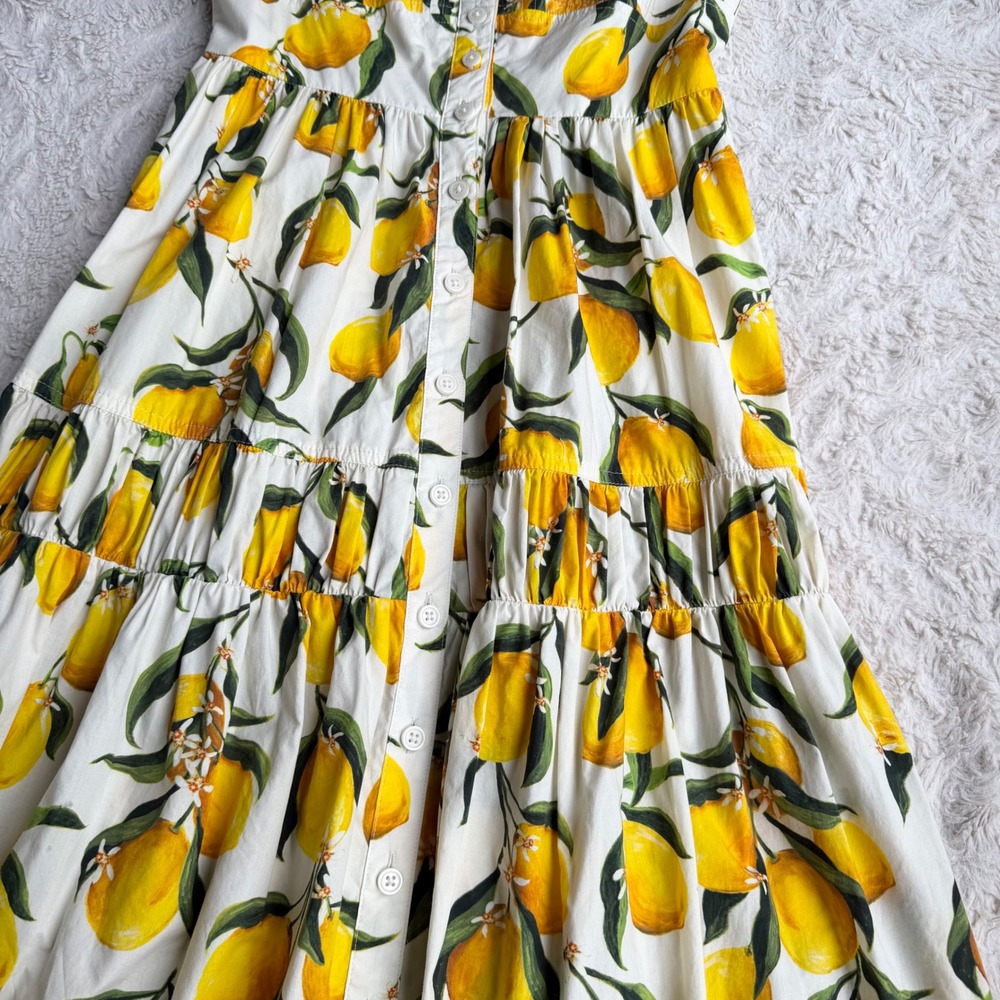 J.Crew Lemon Print Limoncello Dress Regenerative Cotton Button Midi CA663 0 - Picture 9 of 12